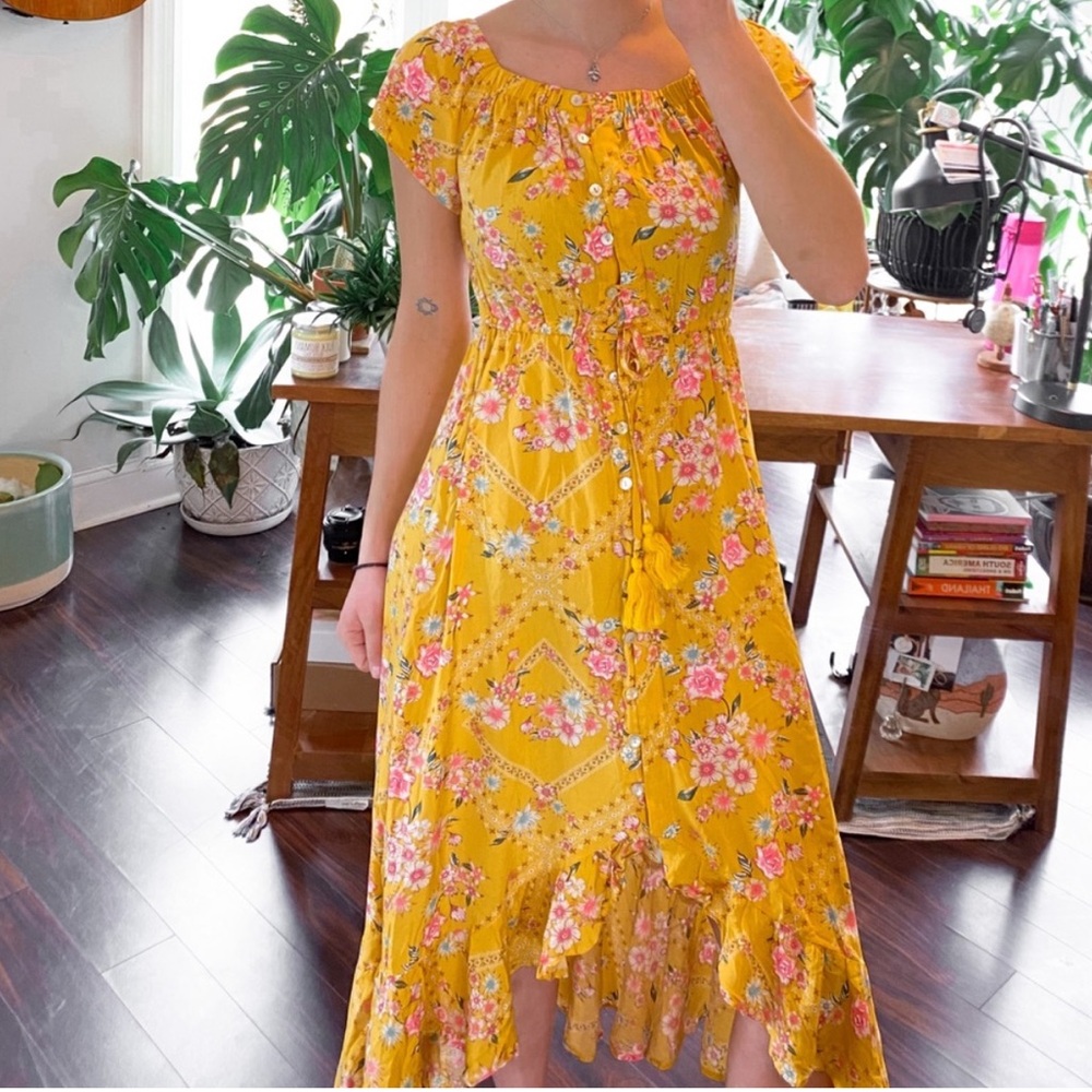 ANTHROPOLOGIE Abel the Label yellow floral hi-low Maxi Dress Size S